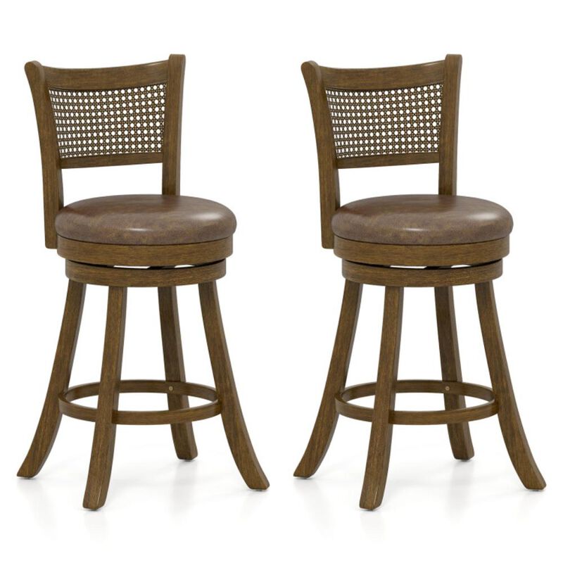 Hivvago Set of 2 Bar Stools 25" Swivel Bar Chairs Leathaire Counter Height Stools image number 0