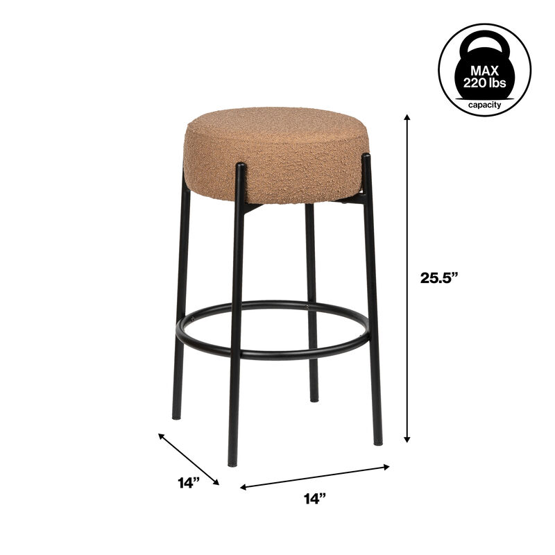 Paola Modern Minimalist Round Backless Metal/Bouclé Cushioned Counter Stool