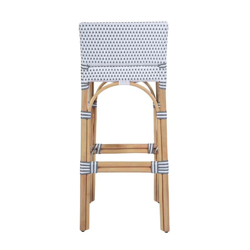 Butler Specialty Serienna 30 in. Seat Height Rectangular Rattan Low Back Bar Stool White and Gray image number 7