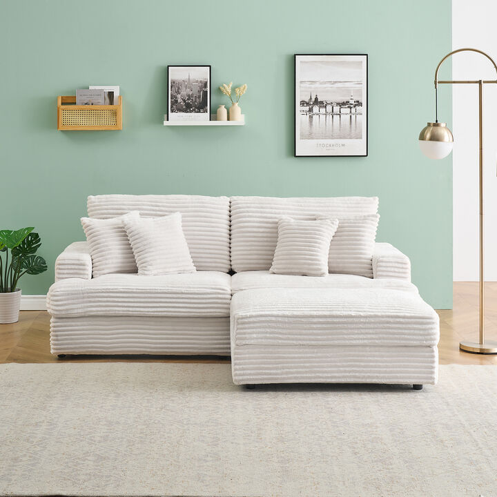 Merax 3-Seater Corduroy Sofa with Movable Storage Ottoman