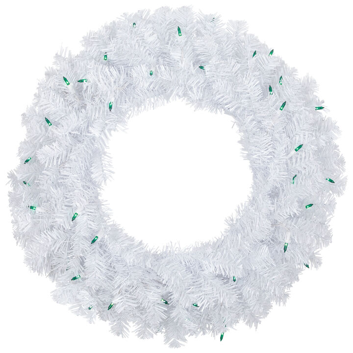 Pre-Lit Woodbury White Pine Artificial Christmas Wreath  24-Inch  Green Lights
