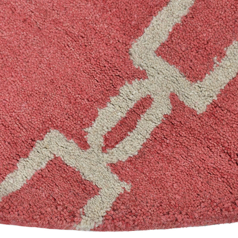 RUGSOTIC CARPETS HAND TUFTED WOOL ECO-FRIENDLY AREA RUGS  - 8'x8', Round Shape, Light Red Beige, Geometric Modern Design, High Pile Handmade Anti Skid Area Rugs for Living Room, Bed Room (K01004)