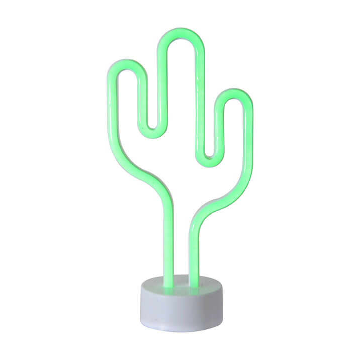 11.5" Battery Operated Neon Style LED Green Cactus Table Light