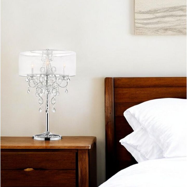 Hivvago Glam Silver Faux Crystal Accent Table Lamp with See Thru Shade