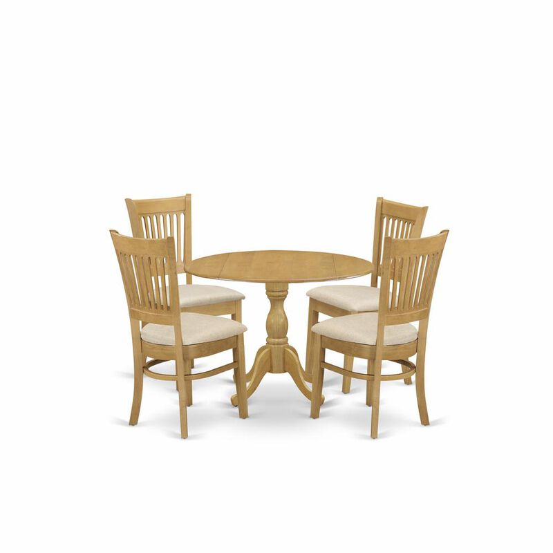 East West Furniture DMVA5-OAK-C 5 Piece Modern Dining Table Set - Oak Dinner Table and 4 Oak Linen Fabric Dining Room Chairs with Slatted Back - Oak Finish