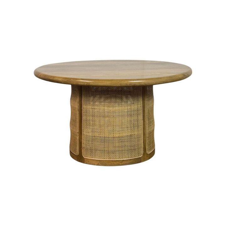 Carolina Chair & Table Marlowe 30 Cane Drum Base Coffee Table - Blonde Acacia