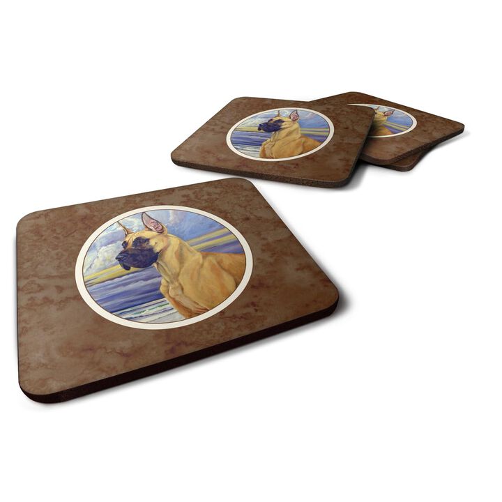 Caroline's Treasures 7101FC Fawn Great Dane At The Beach Foam Coasters (Set of 4), 3.5, Multicolor