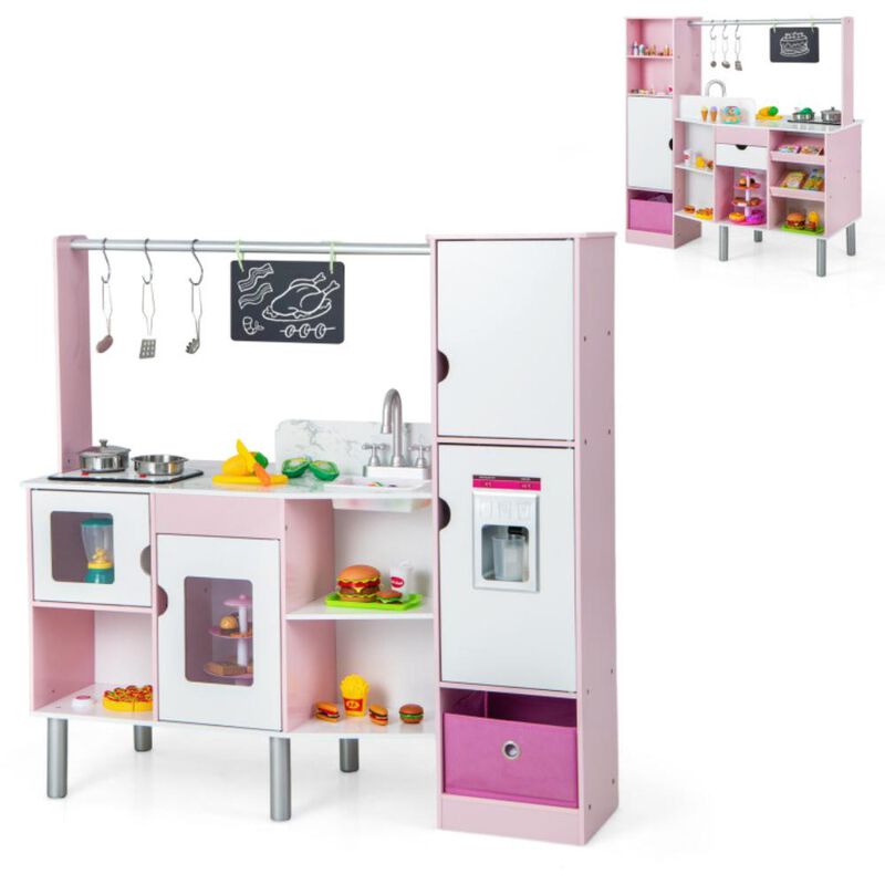 Hivvago 2-in-1 Double-sided Kids Kitchen and Market with Realistic Light and Sound