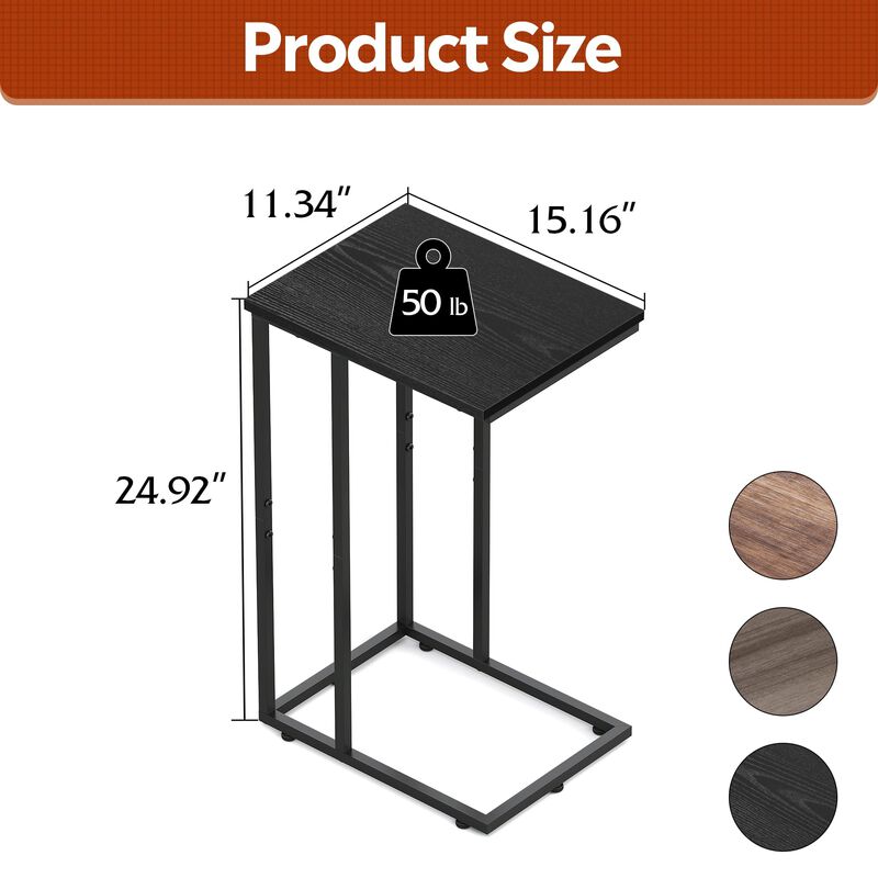 WLIVE Black Side Table Set of 2, C Shaped End Table Sets, Small Sofa Side Tables Bedroom, Living Room, Home Office, 2-Tier Couch