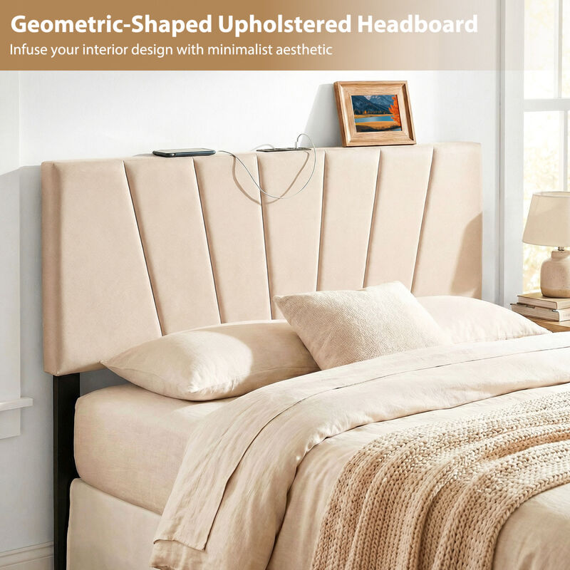 Geometric Headboard for Queen and Full Beds with Upholstered Design image number 3