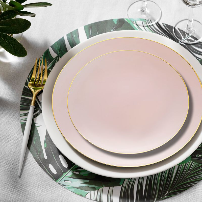 Pink with Gold Organic Round Plastic Dinnerware Value Set (40 Sets) image number 8
