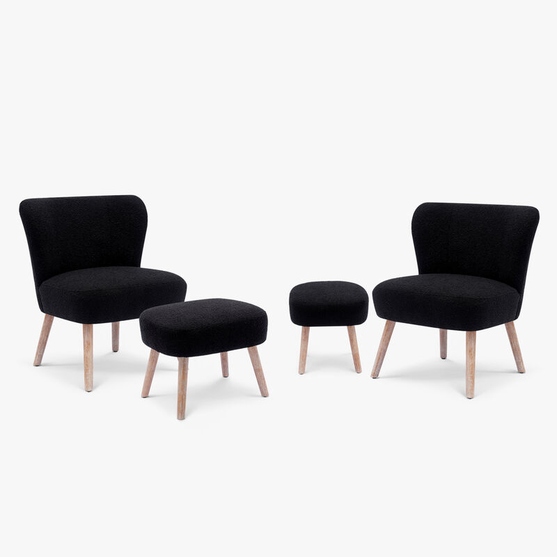 WestinTrends Genevieve 4-Piece Set Mid-Century Boucle Accent Chairs with Ottoman Foot Stools