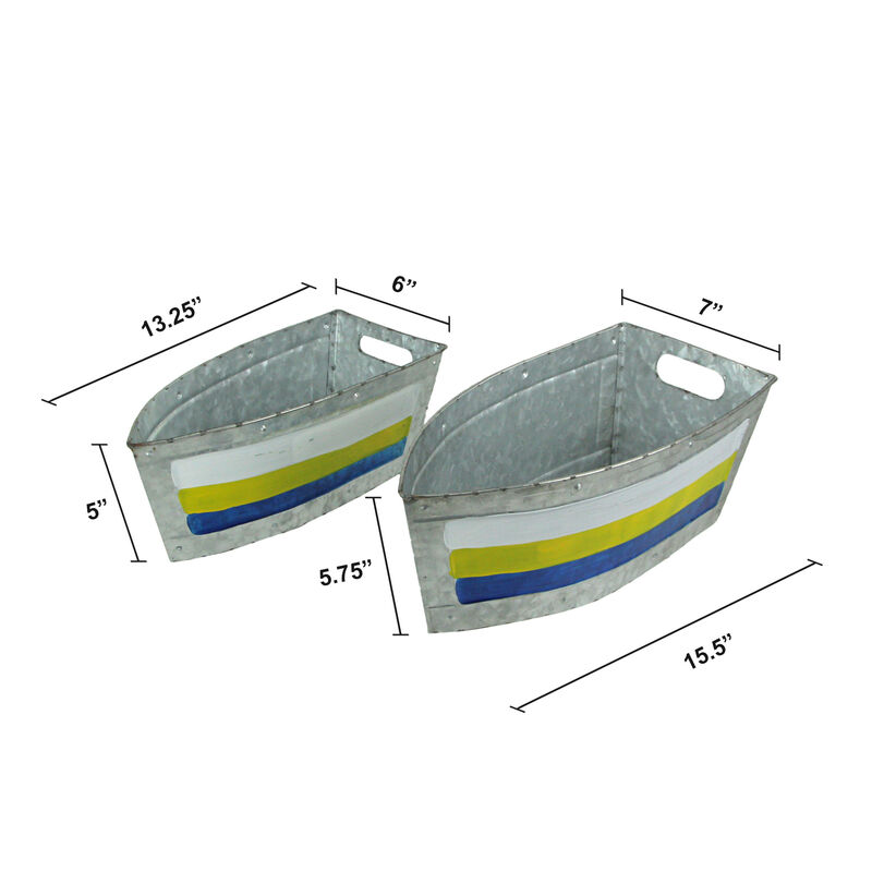 Set of 2 Galvanized Metal Boat Planter Flower Tub Indoor Outdoor Plant Pot image number 1