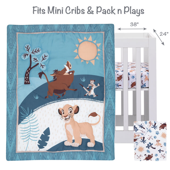Lambs & Ivy Disney Baby Lion King Adventure Blue 3-Piece Mini Crib Bedding Set