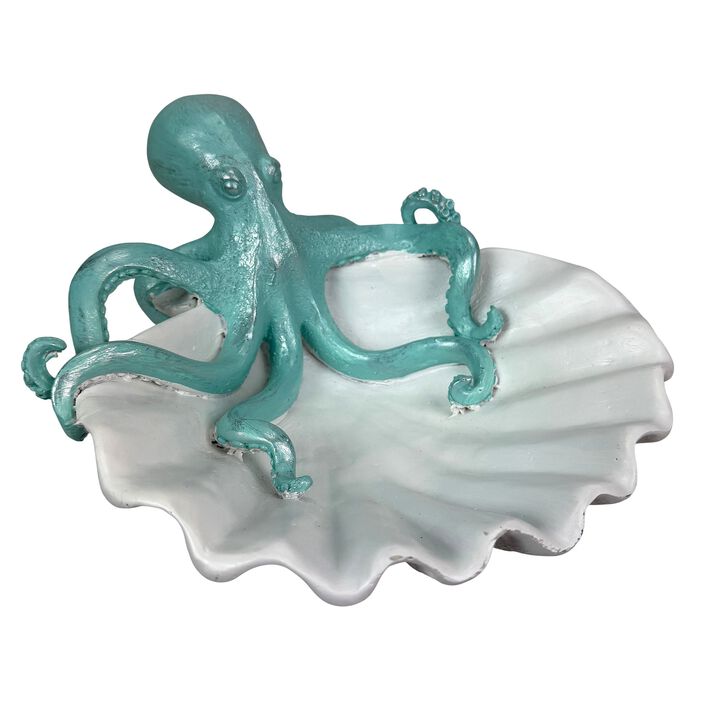 Decorative Octopus Shell Tray Coastal Resin Catchall Dish 10 X 10 X 6 In