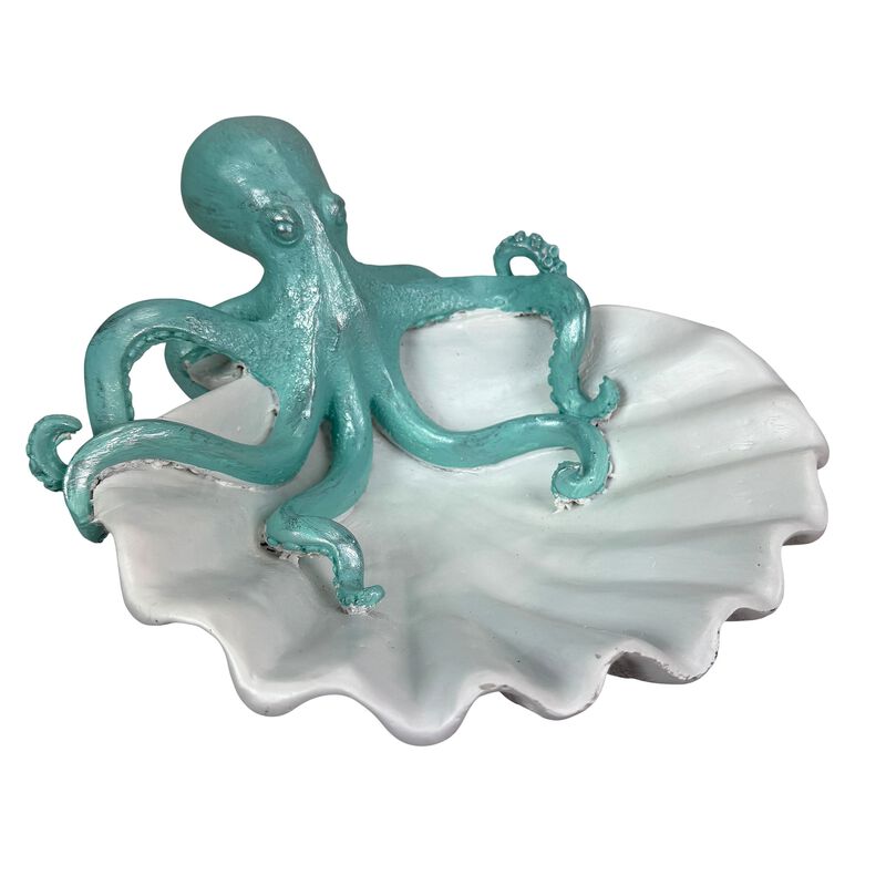 Decorative Octopus Shell Tray Coastal Resin Catchall Dish 10 X 10 X 6 In image number 0