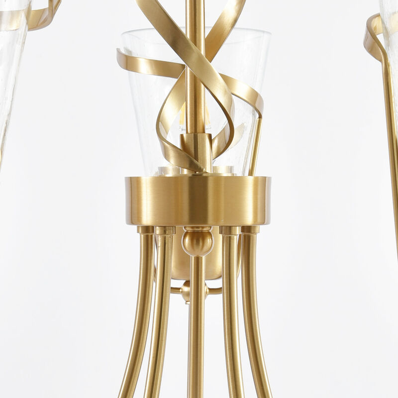 26 in. 5-Light Plated Gold Chandelier with Seeded Glass Shade