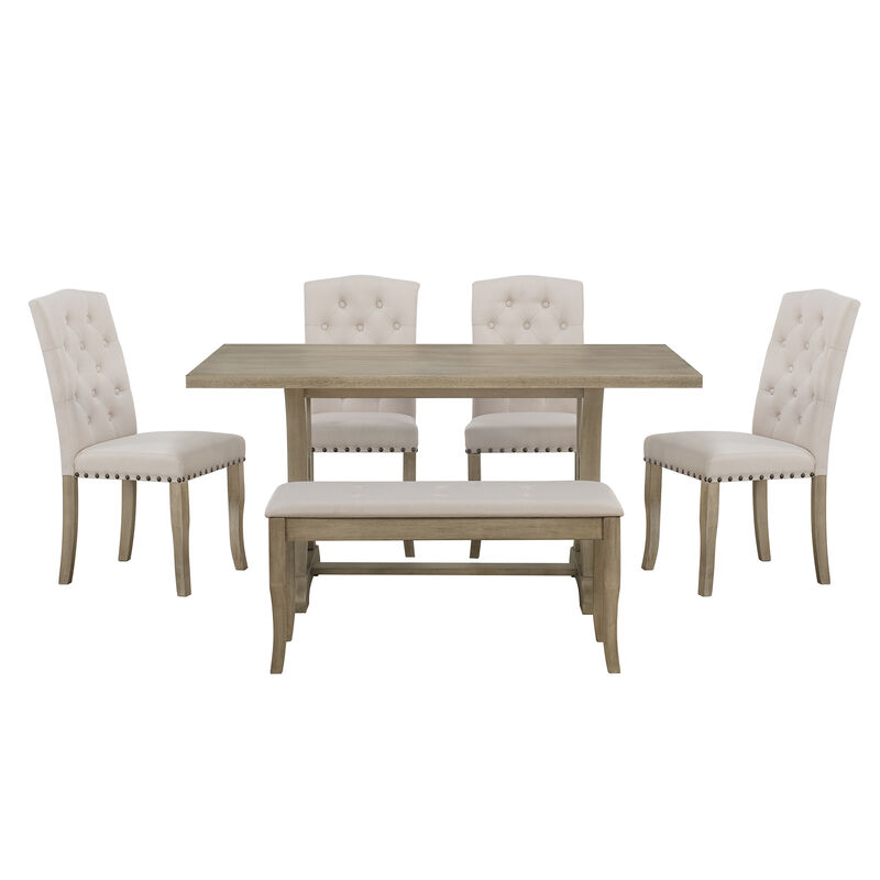 Whisen 6-Piece Farmhouse Dining Table Set with 4 Upholstered Chairs and Bench for Dining Room image number 0