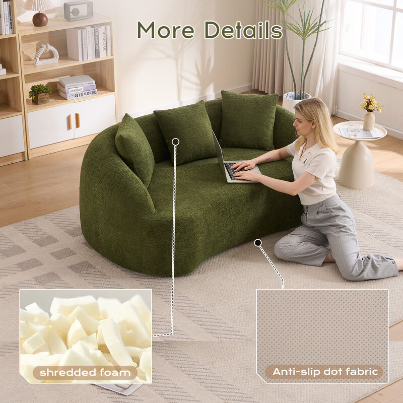 Whisen 65" Chenille Loveseat, 2-Seat Modular Sofa with 3 Pillows for Living Room, Apartment, Office image number 3