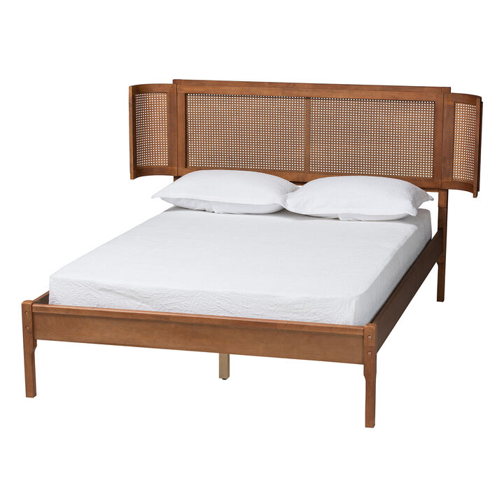 Baxton Studio Eridian Modern Walnut Brown Finished Wood and Natural Queen Size Platform Bed