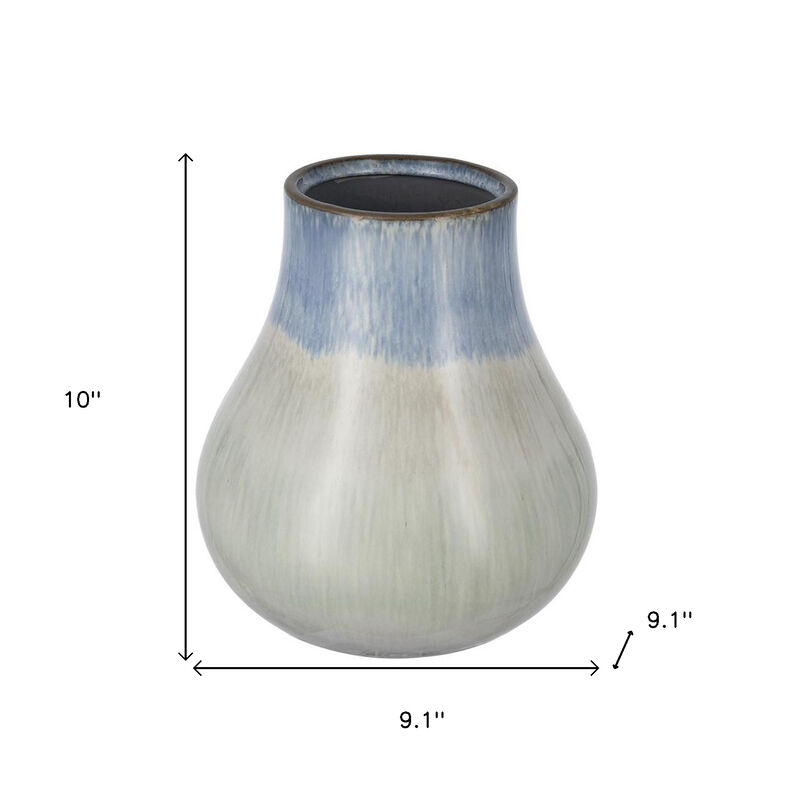 HomeRoots 10" Blue And Gray Ombre Ceramic Round Table Vase image number 6