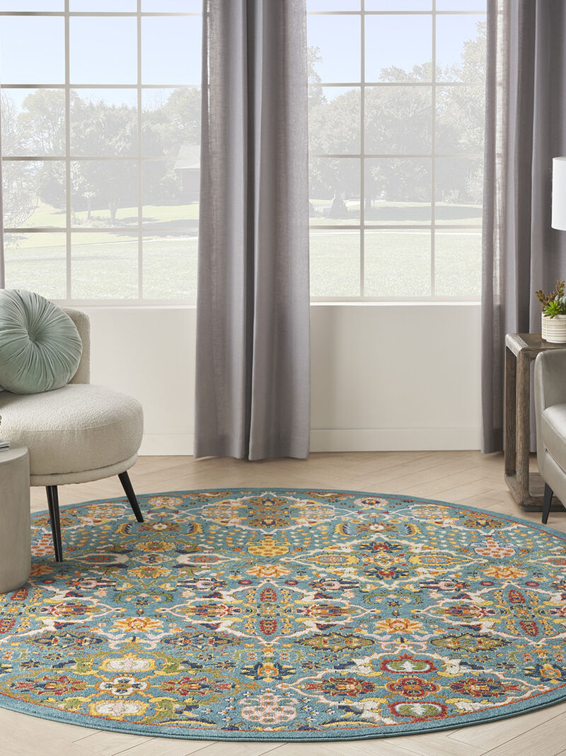 Allur ALR03 Turquoise/Ivory 5'3" x Round Rug
