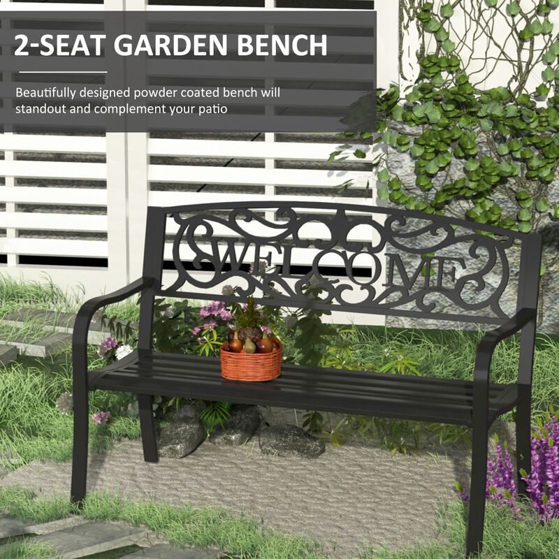 Hivvago 50" Patio Bench for 2 with Decorative Welcome Vines image number 3