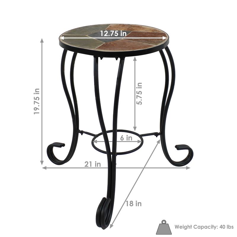Sunnydaze 12.75 in Mosaic Slate Tile Round Patio Side Table Plant Stand image number 6