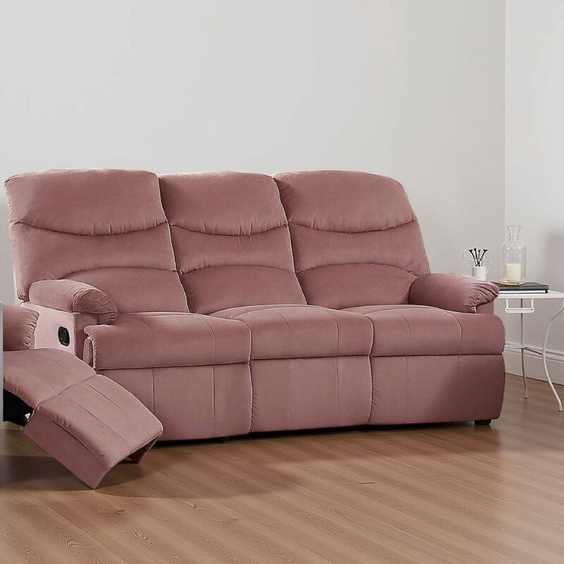 Karry Manual Recliner Sofa, Blush Pink Velvet, Solid Wood, 73 Inch