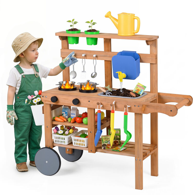 Kids Mud Kitchen Set with Sink Water Tank and 15 Accessories image number 3