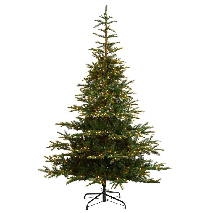 Nearly Natural 8-ft Layered Washington Spruce Artificial Christmas Tree with 650 Clear Lights and 1561 Bendable Branches