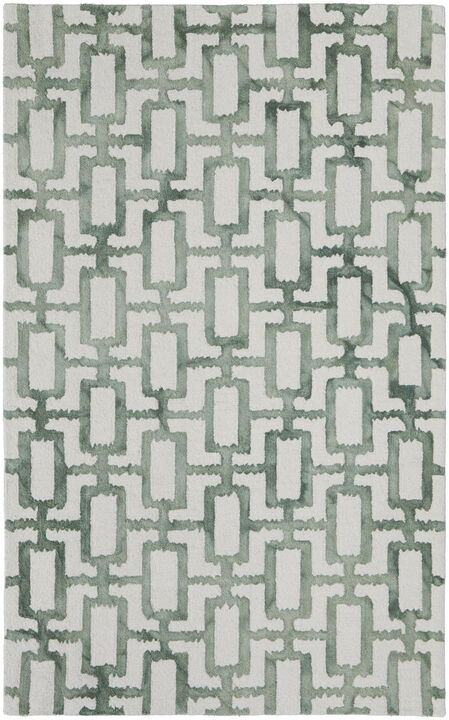 8 X 11 Ivory And green Wool geometric Tufted Handmade Area Rug