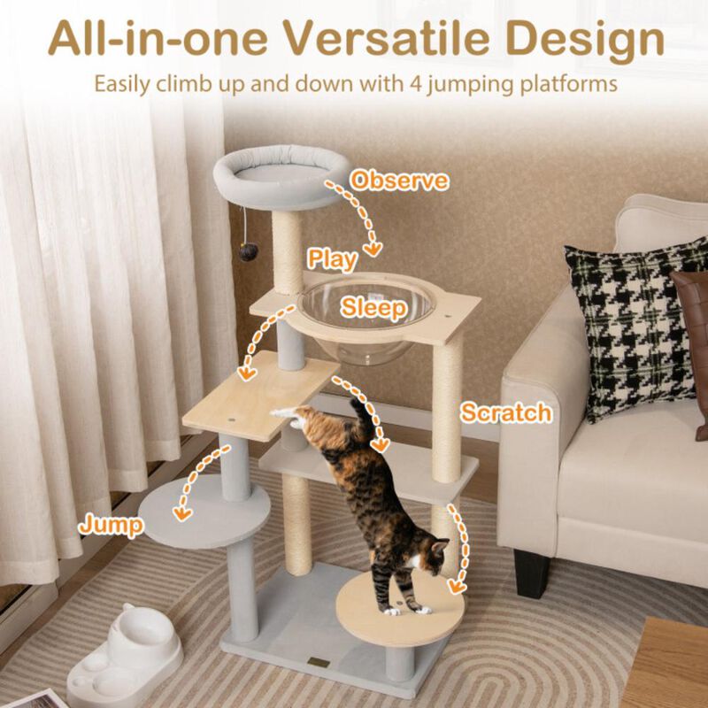 Hivvago Modern Cat Tree 44 Inch Multi-level Cat Tower with Removable Padded Top Perch
