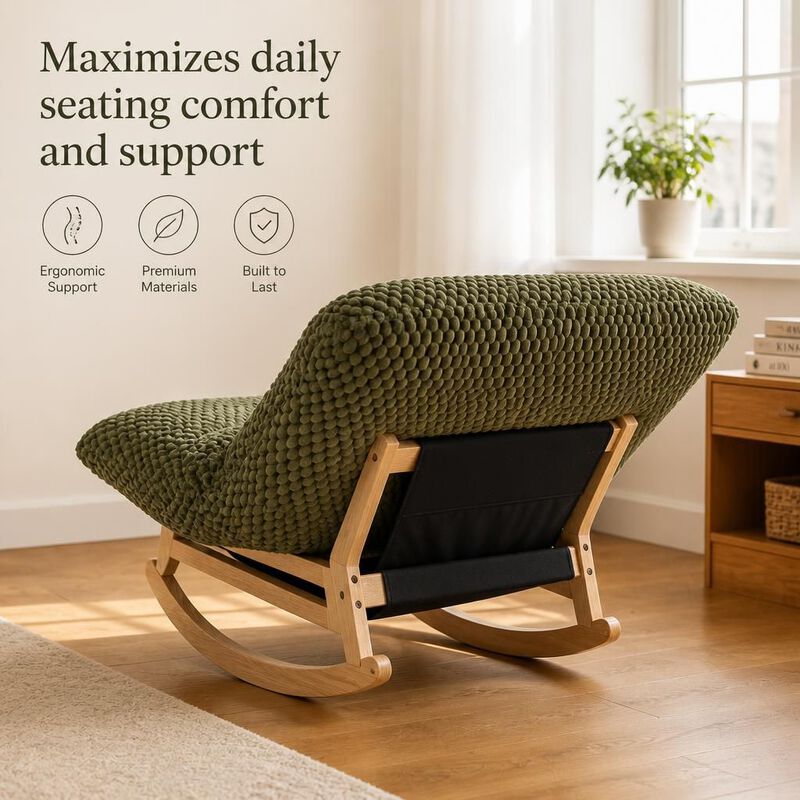 GOODSILO Armless Bean Bag Rocking Chair with Solid Wood Frame, Casual Single Lazy Sofa with Backrest for Living Room and Bedroom Seating image number 4