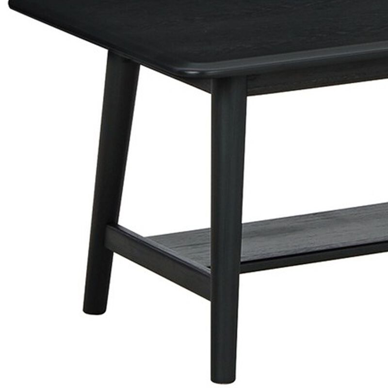 Edan 3 Piece Coffee and End Table Set With Shelves, Metal and Wood, Black-Benzara