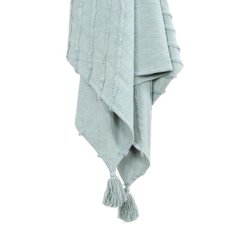 HomeRoots 50" X 60" Aqua Cotton Woven Geometric Throw Blanket with Tassels image number 2