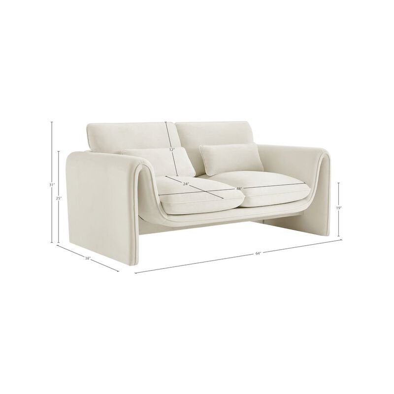 Meridian Furniture Sloan Cream Velvet Fabric Loveseat