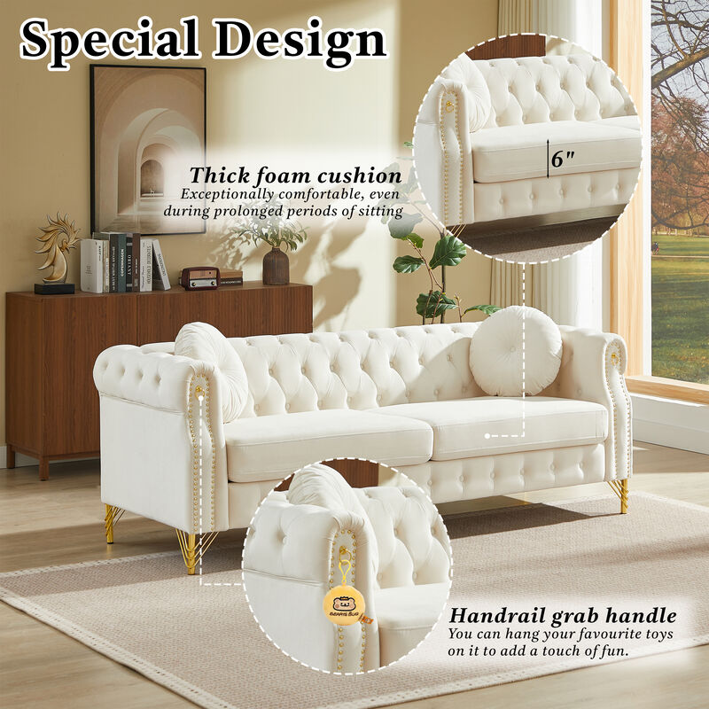 Wapces 82-Inch Velvet Chesterfield sofa image number 4