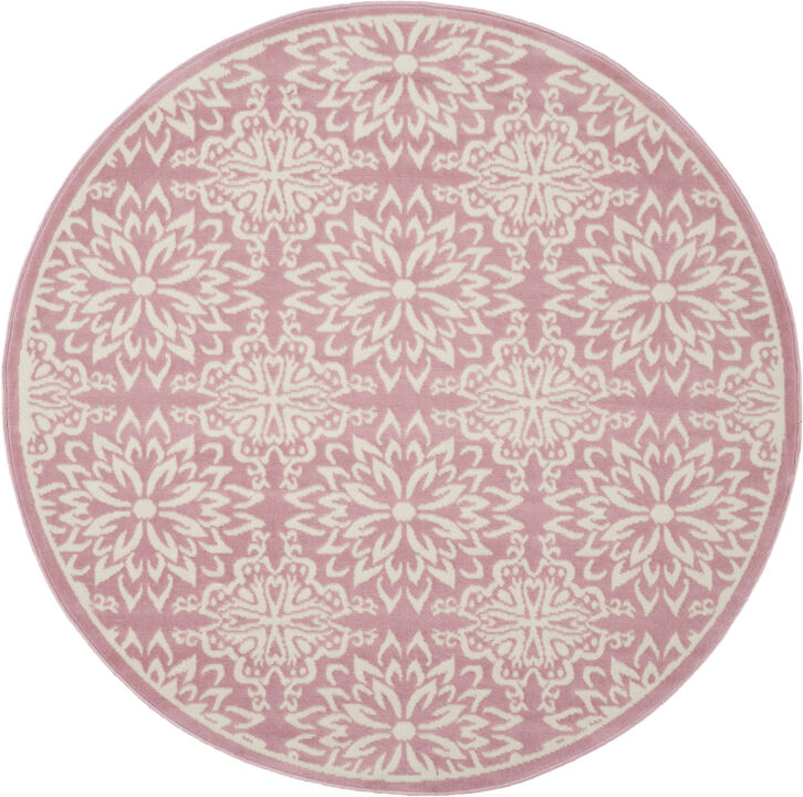 5 Pink Round Floral Power Loom Area Rug
