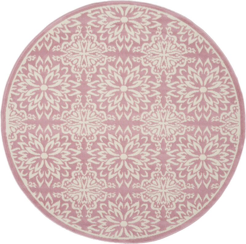 5 Pink Round Floral Power Loom Area Rug image number 0