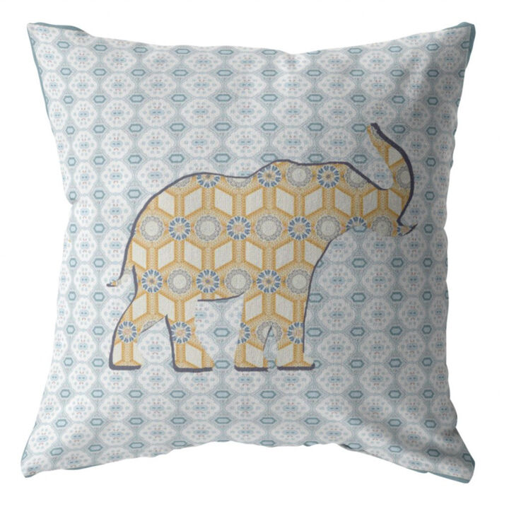 Homezia 18" Blue Yellow Elephant Zip Suede Throw Pillow
