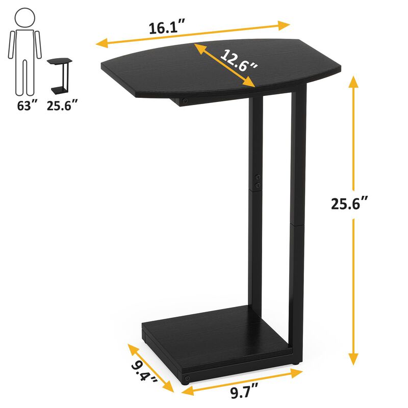 Hosfais Small Side Table End Table: C Shaped Barrel Coffee Table with Metal Frame, Wooden TV Tray for Living Room, Bedroom, Couc
