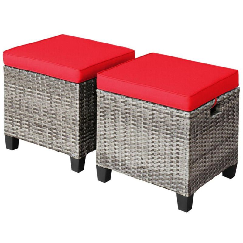 Hivvago 2PCS Patio Rattan Wicker Ottoman Seat with Removable Cushions-Turquoise