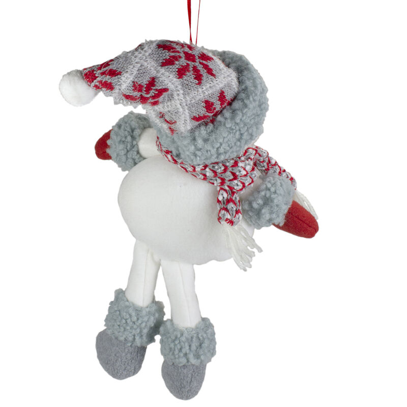 14" Gray and Red Plush Snowman Hanging Christmas Ornament image number 4