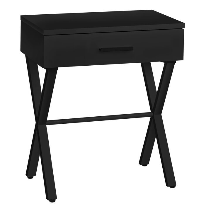 Monarch Specialties I 3605 Accent Table, Side, End, Nightstand, Lamp, Storage Drawer, Living Room, Bedroom, Metal, Laminate, Black, Contemporary, Modern