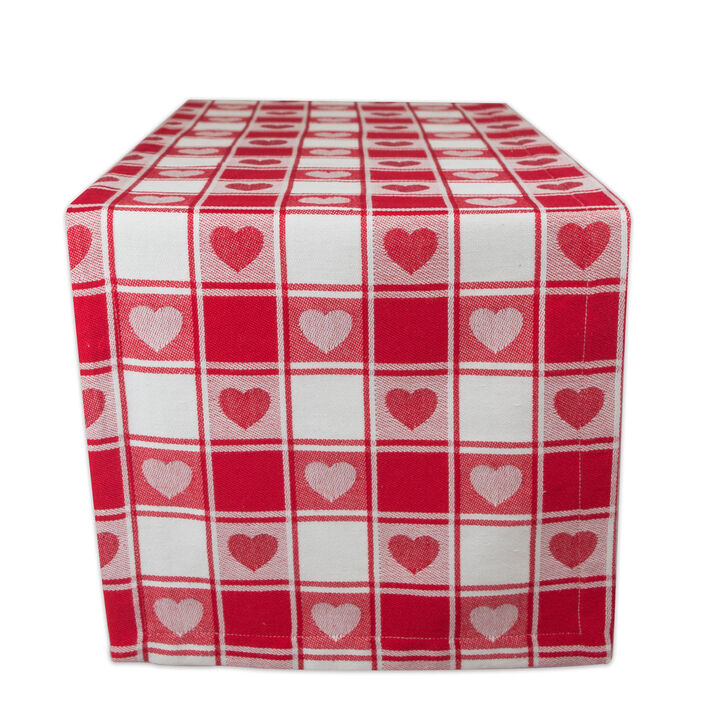 72" Pink and White Hearts Checkered Rectangular Table Runner