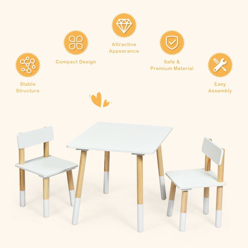 Kids Wooden Table and 2 Chairs Set-White image number 2