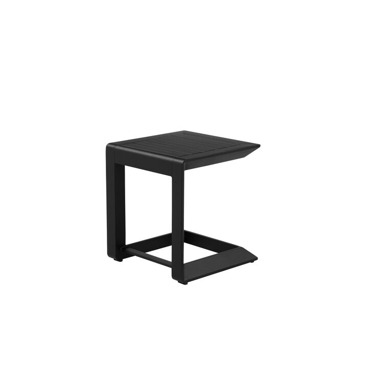Kili 20 Inch Side End Table, Geometric Design, Jet Black Aluminum Frame-Benzara