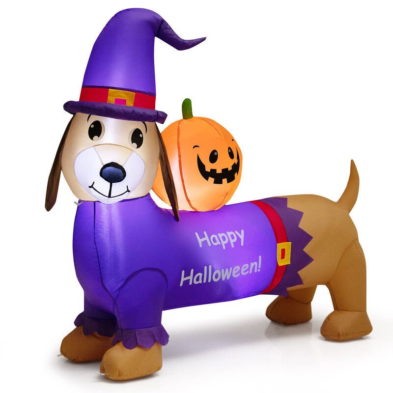 5 Feet Long Halloween Inflatable Dachshund Dog with Pumpkin image number 0