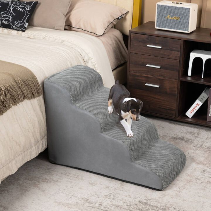 4-Tier Foam Non-Slip Dog Steps with Washable Zippered Cover